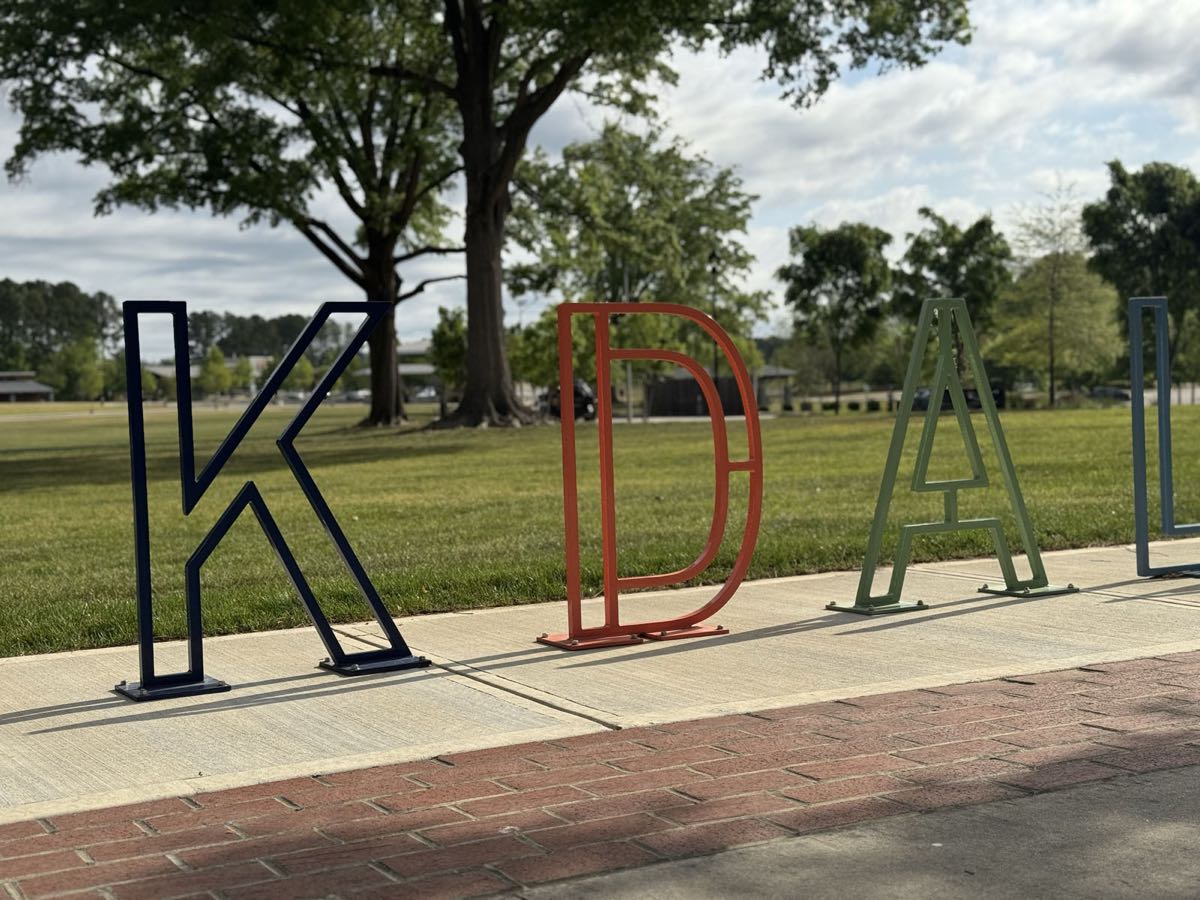 The big K, D, A, L, E letters at Knightdale Station Park on a sunny afternoon